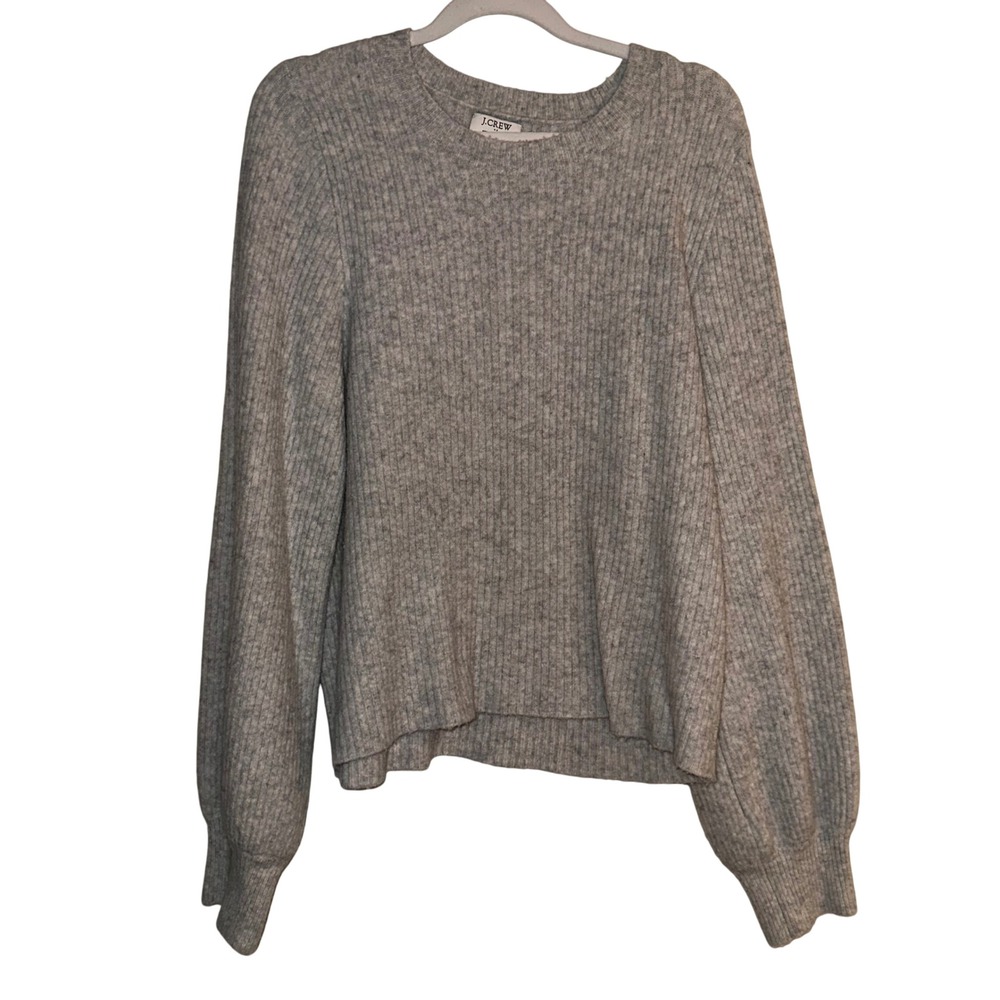 J.Crew Womens Extra Soft Ribbed Knit Balloon Sleeve Sweater Heather Grey Large